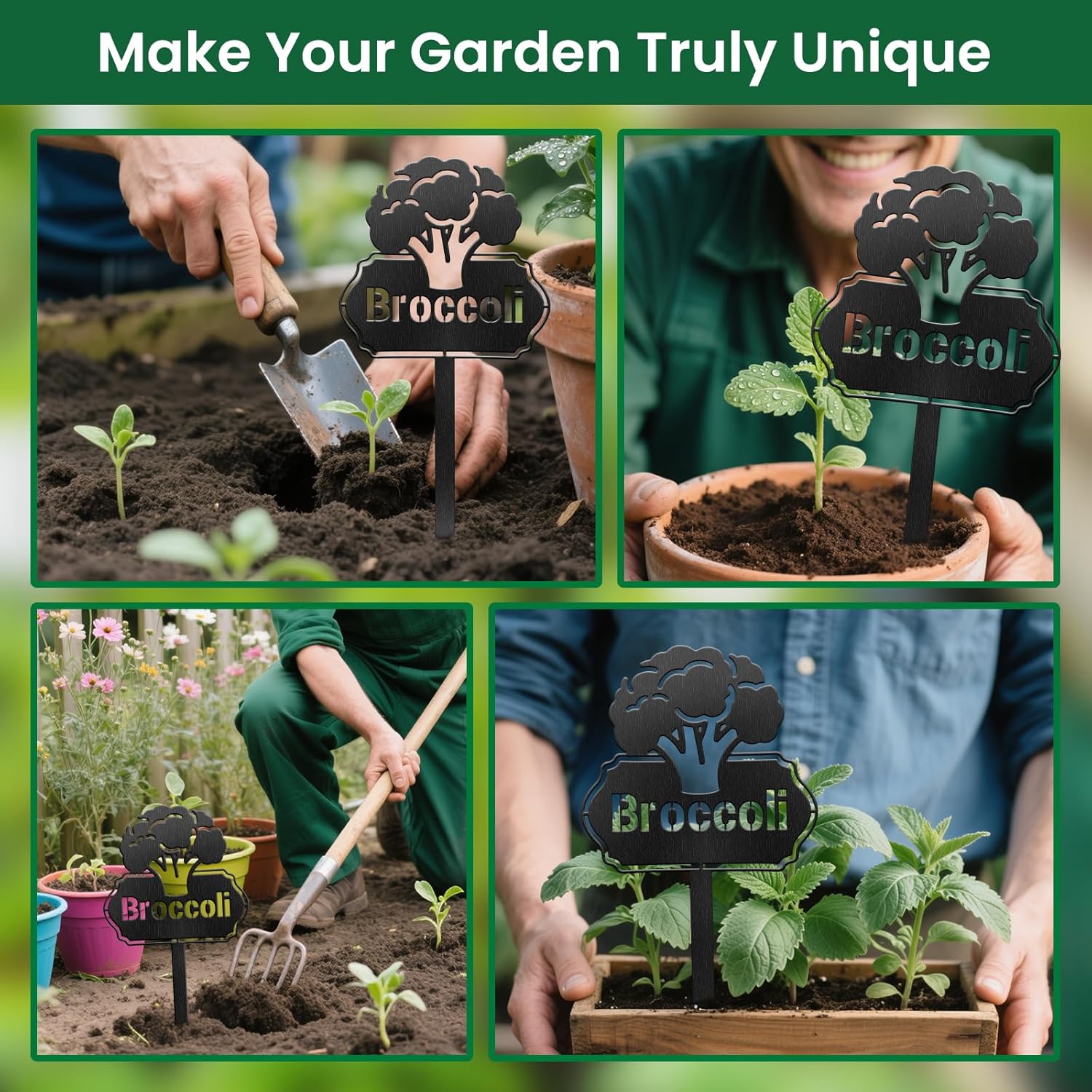 CUTHOLLOW Metal Plant Marker Stake Broccoli for Outdoor Indoor, Waterproof 11.8 inch Cute Garden Plant Labels Sign Tag for Vegetables, Farmhouse Greenhouse Decor - Funny Gardening Gifts-VerdiqueGarden