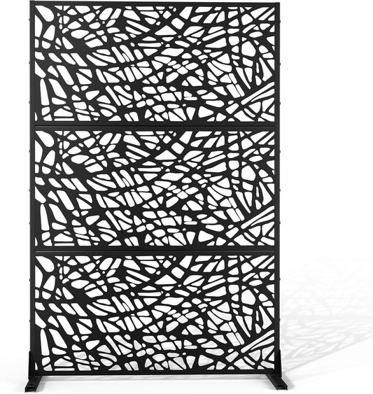 Metal Privacy Screen Outdoor 72" H×47" W,Freestanding Decorative Privacy Screen for Balcony Yard&Garden,Privacy Fence-Black&Net-VerdiqueGarden
