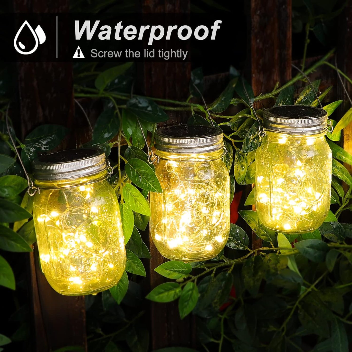 Mlambert Mason Jar Solar Lights -30 LED, 6 Pack Hanging Solar Lanterns Outdoor, Waterproof Fairy Lights for Patio Garden, Warm White-VerdiqueGarden