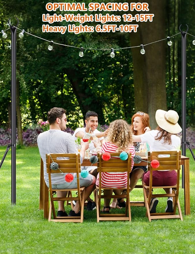 LOPANNY String Light Poles - 2 Pack 9.8FT Ft Light Poles for Outside String Lights,Outdoor Light Poles with Fork,Metal Poles Stand for Patio Deck Backyard-VerdiqueGarden