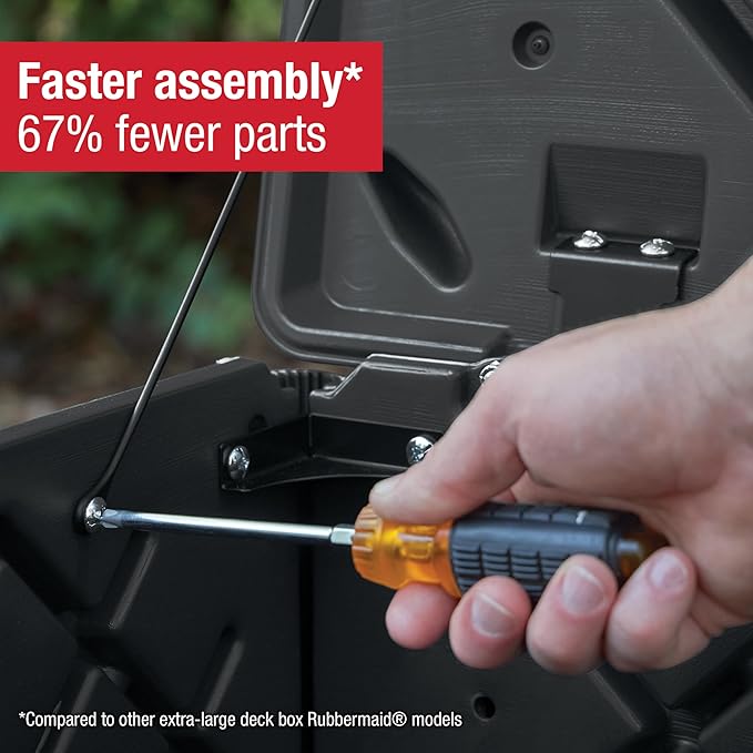 Rubbermaid Medium Resin Outdoor Storage Deck Box (74 Gal), Weather Resistant, Black, Deck Organization for Home/Backyard/Pool Chemicals/Toys/Garden Tools/Porch/Patio Cushions-VerdiqueGarden