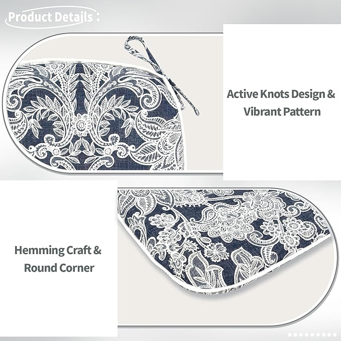 Indoor/Outdoor Chair Cushions 16x17 Inch, Patio Chair Cushions with Ties, All Weather Seat Cushions for Patio Furniture Home Garden Chair Use, Set of 4,Damask Lapis-VerdiqueGarden