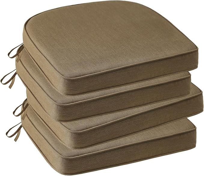 Outdoor Sunbrella Round Corner Seat Cushion, 17"x16"x2", Set of 4, Non Slip Seat Cushion Pads with Removable Cover for Patio Furniture, Garden Yard Lawn, Specrtum Caribou-VerdiqueGarden