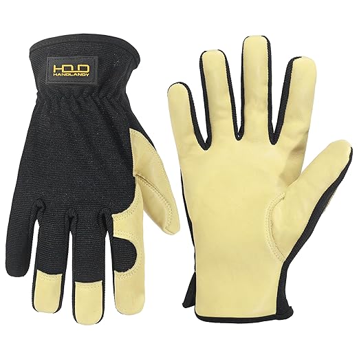 HLDD HANDLANDY Mens Leather Gardening Gloves, Utility Work Gloves for Gardening, Yardwork, Construction, Mechanics-VerdiqueGarden