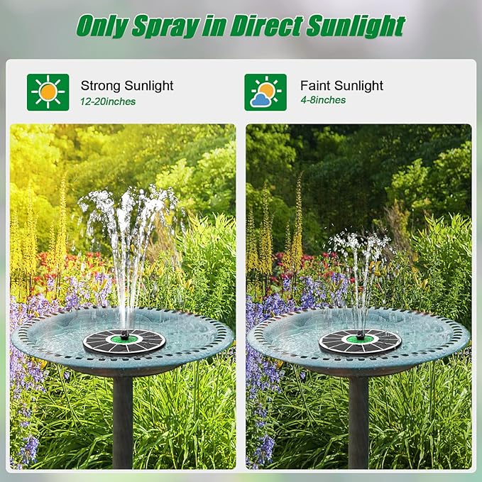 Solar Fountain for Bird Bath Glass - No Battery, 3.5W Solar Bird Bath Fountains Green Flower with 4 Fixed Rods & 7 Nozzles, Solar Powered Water Fountain for Bird Bath,Pond,Pool,Outdoor,Garden-VerdiqueGarden
