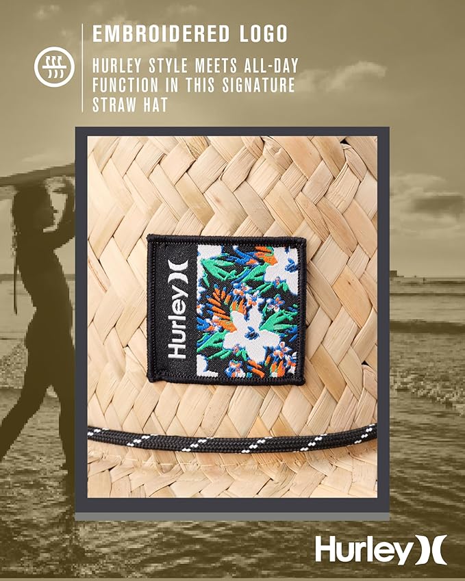 Hurley Men's Straw Hat - Wide Brim Channel Island Lifeguard Hat - Stylish Sun Hats for Men with Chin Strap-VerdiqueGarden