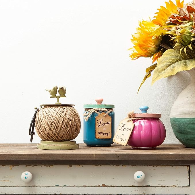 SOFFEE DESIGN Vintage Jute Twine Spool with Scissors Holder Set for Garden Farmhouse Kitchen Antique Twine and Scissors Set Green Birds-VerdiqueGarden