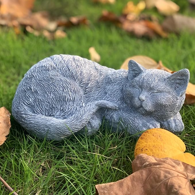Cat Memorial Stones & Grave Markers Cat Statue, Cats Memorial Gifts for Loss of Cat Sympathy Gift, Cat Statues for Garden Outdoor Statue Decor, 11.4" Length Garden Accent Decorative Cat Figurine-VerdiqueGarden