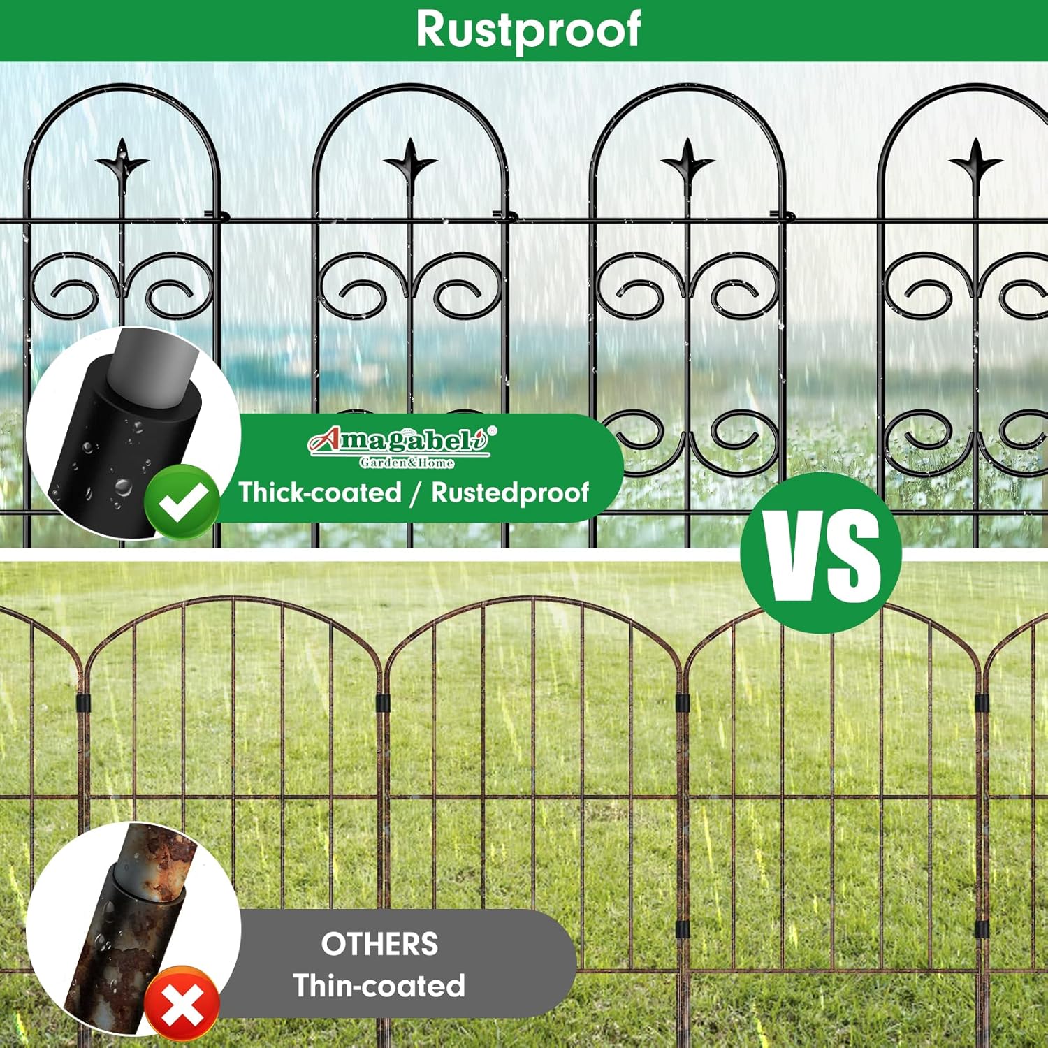 AMAGABELI GARDEN & HOME 8 Panels 24in(H)×10ft(L) Decorative Garden Fences and Borders for Dogs Pre-Linking Panels No Dig Garden Edging Border Fence for Animal Barrier Fencing for Flower Bed Yard Patio-VerdiqueGarden