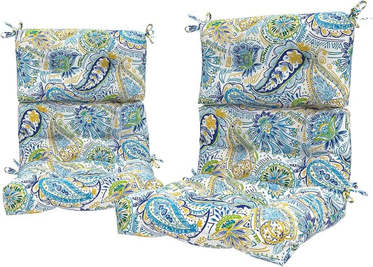 LVTXIII 2 Pack Outdoor/Indoor High Back Chair Cushions, Deep Seat Patio Seat and Back Cushion Set, Stuffed High Rebound Foam Rocking Chair Cushions, 44”x22”x4”, Paisley Blue-VerdiqueGarden