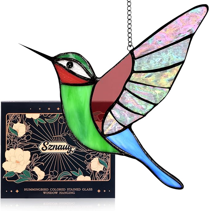Hummingbird Gifts,Stained Glass Window Hanging,Handmade Suncatcher,Beautiful Hummingbird Ornament,Birthday for Ladies,Mom,Grandmas,and Bird Lovers-VerdiqueGarden