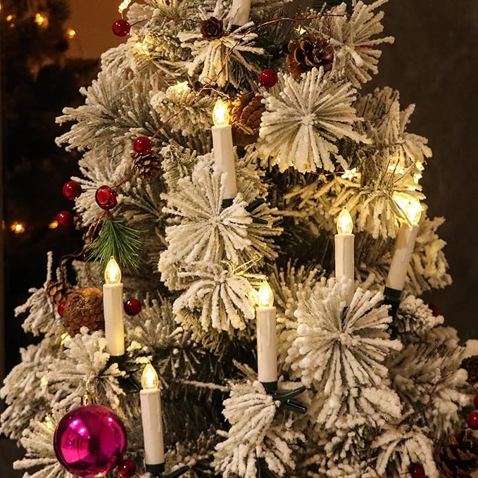 DRomance Christmas Tree Flameless Taper Candle Lights Battery Operated with 10-Key Remote and Timer, 30 Pack Plastic 3D Wick Flickering LED Taper Candles Multi-Using Home Garden Holiday Decor 3.4"-VerdiqueGarden