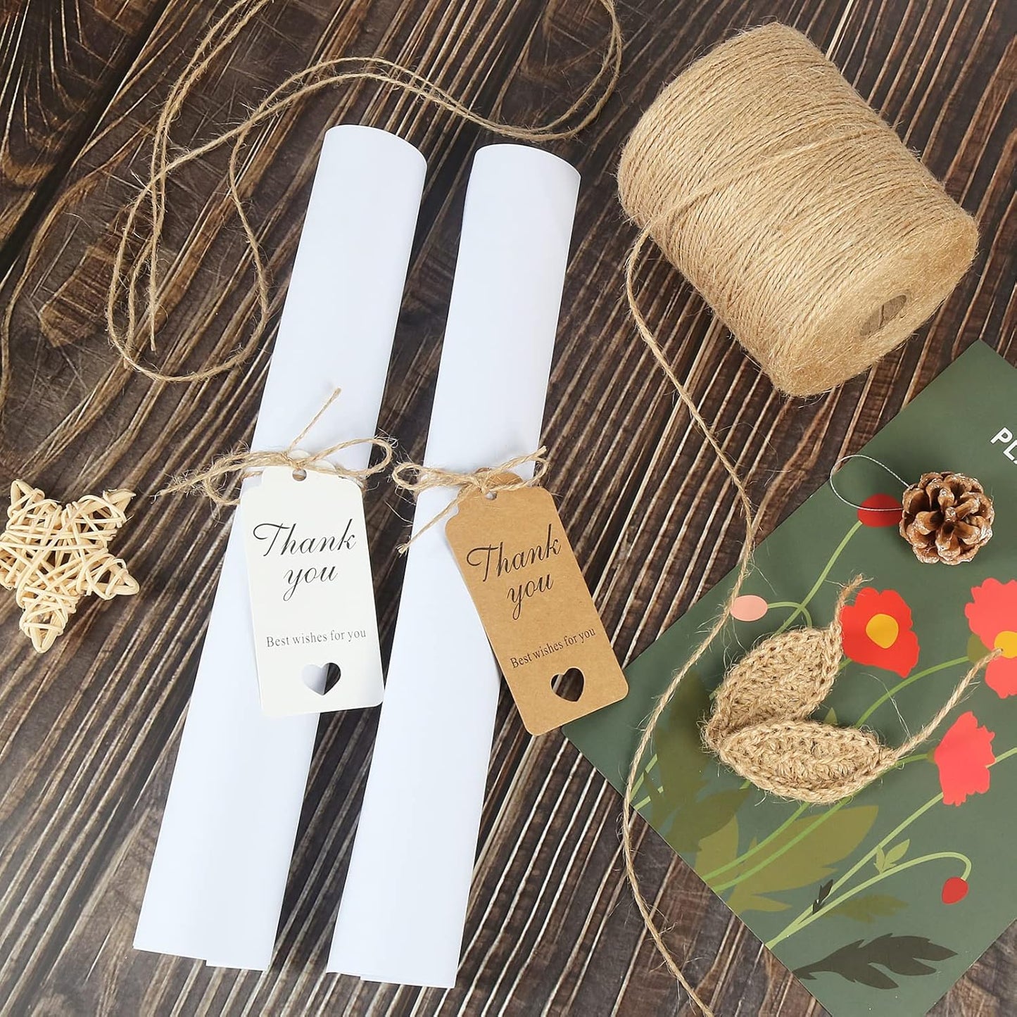 Tenn Well 1500 Feet Natural Jute Twine, 1mm Thin Brown Twine String for Crafts, Crocheting, Gift Wrapping, Gardening and Christmas Decorations-VerdiqueGarden