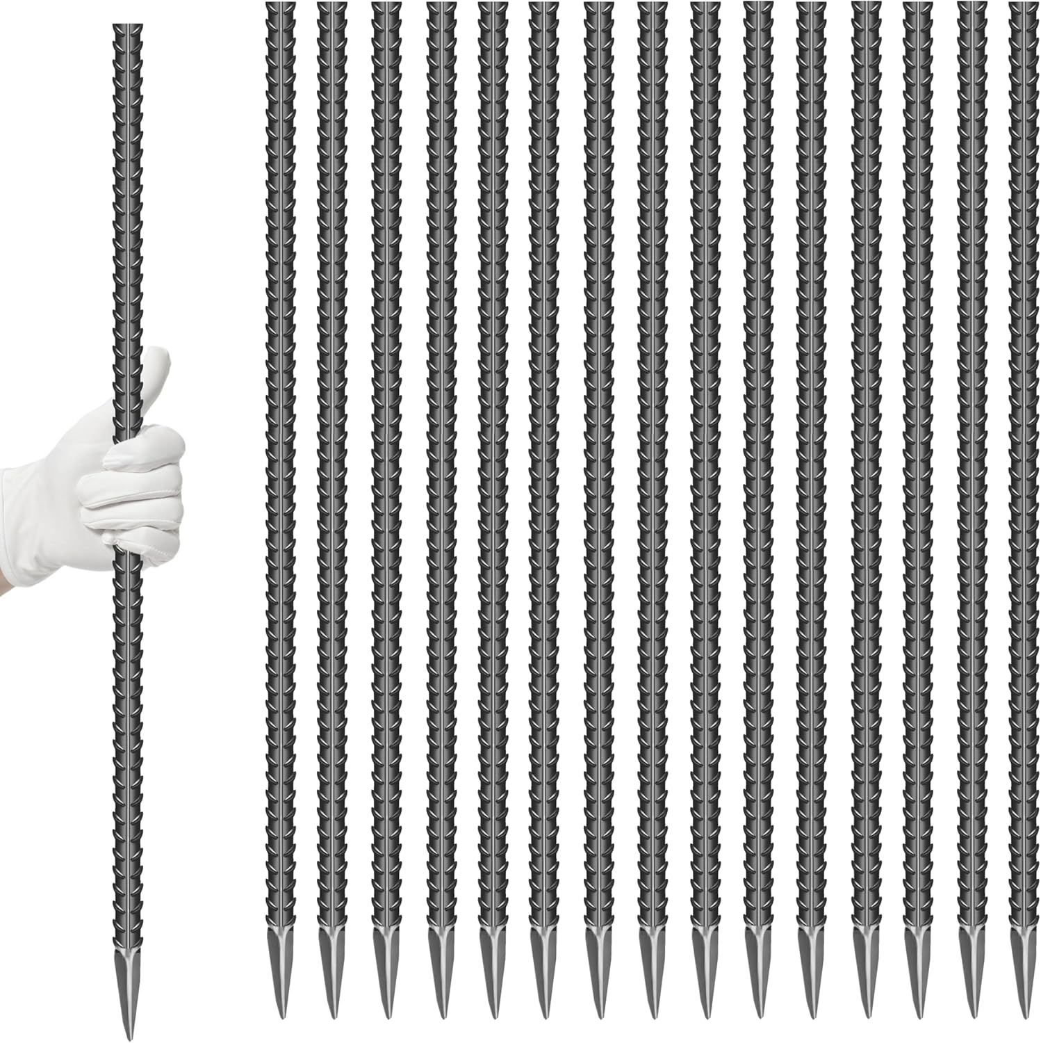 16 Pieces 24-Inch Garden Ground Stakes Galvanized Steel Rebar Stake - Heavy Duty Anchors for Tents, Position Kits,Fences, and Trampolines-VerdiqueGarden