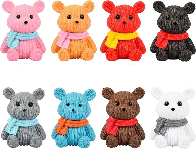 8Pcs Mini Resin Teddy Bear Figurines Cute Scarf Bears Desktop Ornaments Car Interior Decoration Garden FigurinesTiny Bear Statues Animals Sculpture Micro Landscape-VerdiqueGarden