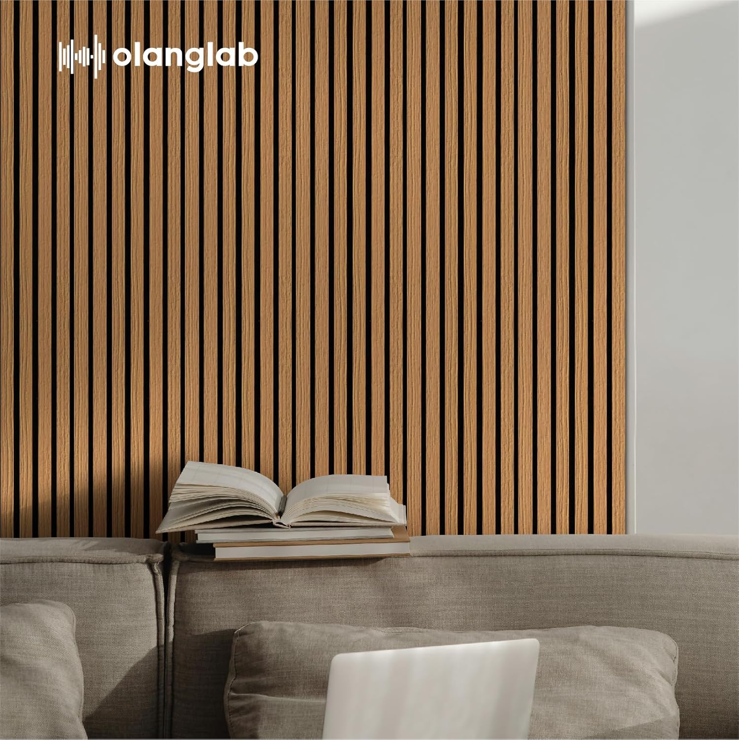 Olanglab Wood Slat Wall Panels 4 Pack, Wooden Acoustic Wall Panels, 94.5"x12.6" Each 3D Wall Panels for Interior Wall Decor (Cherry Toned-Extendo Trio)-VerdiqueGarden
