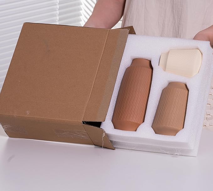 Ceramic Vase Set of 3, Modern Multicolor Pattern Flower Vases for Home Decor, Office, Centerpieces, Boho Farmhouse Style (Khaki/Brown/Beige)-VerdiqueGarden