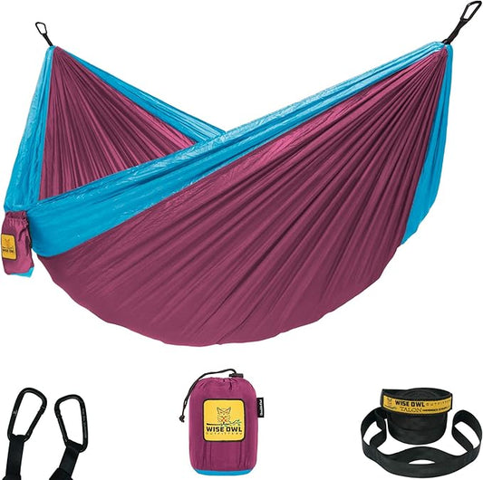 Wise Owl Outfitters Camping Hammock – 500lbs Portable Hammock with Tree Straps - Travel, Backpacking, Hiking, Outdoors Camping Gear - Single or Double-VerdiqueGarden