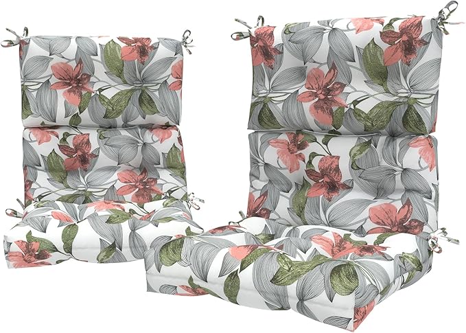 LVTXIII Outdoor Seat/Back Chair Cushion Patio Tufted High Back Cushion, Seasonal Replacement Rocking Chair Cushion with Ties (22” W x 20D”, Set of 2, Clemens Noir Pink)-VerdiqueGarden