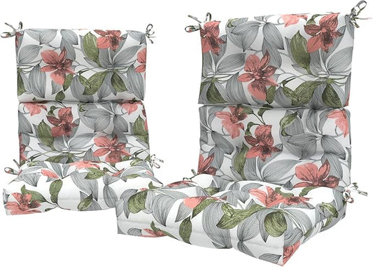 LVTXIII Outdoor Seat/Back Chair Cushion Patio Tufted High Back Cushion, Seasonal Replacement Rocking Chair Cushion with Ties (22” W x 20D”, Set of 2, Clemens Noir Pink)-VerdiqueGarden