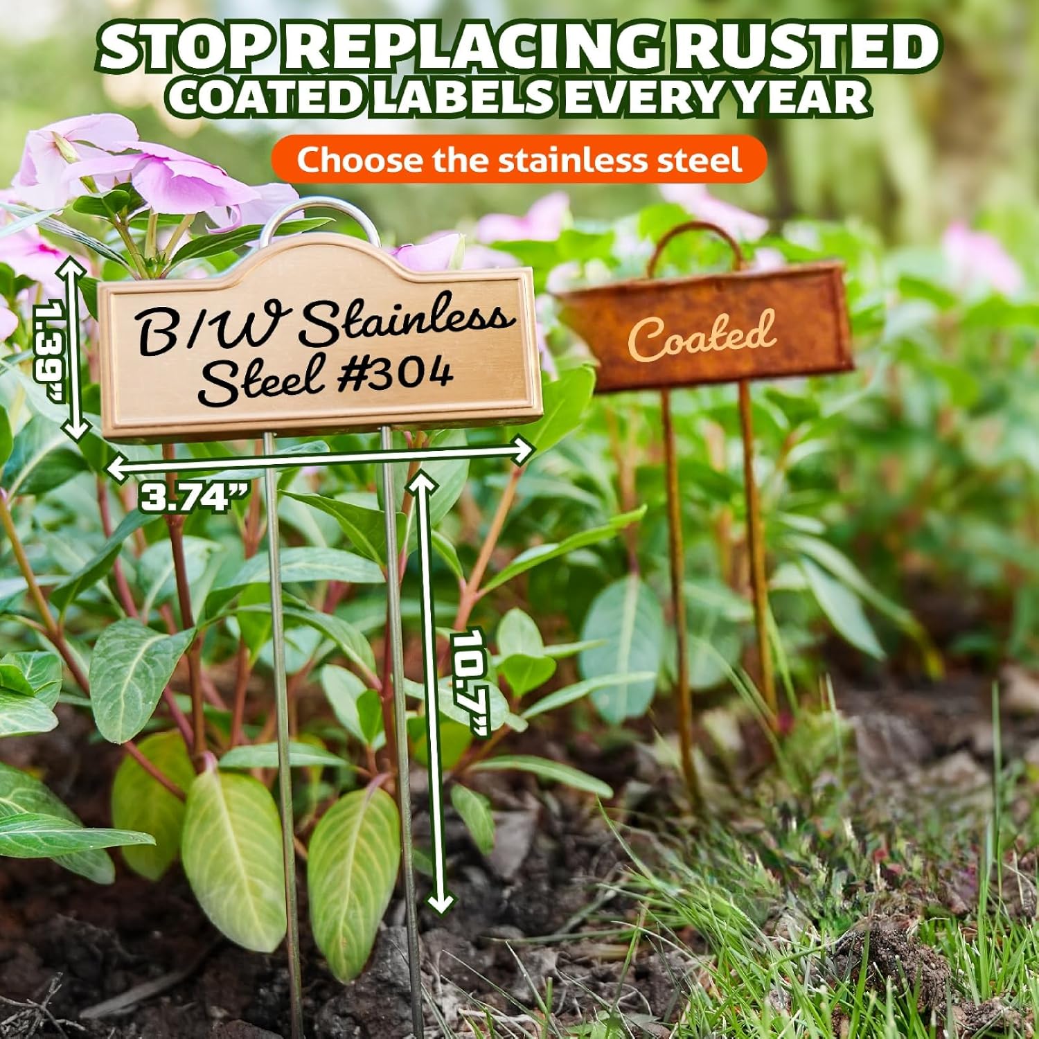 Stainless Steel 304 Plant Labels Weatherproof, Metal Garden Label Tall Markers 25 Pack for Plants Vegetables Herb Seedlings Flowers with 2 Pens, Height 10.75 Inch, Label Area 3.74'' x 1.39''-VerdiqueGarden