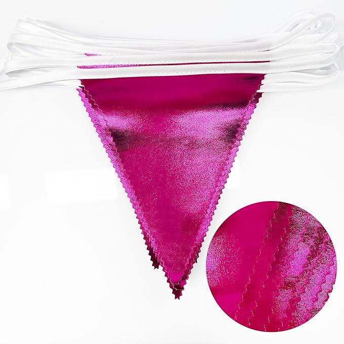 Hot Pink Party Decorations Triangle Pennant Banner Flag Rose Pink Metallic Fabric Bunting Garland for Birthday Bachelorette Wedding Bridal Shower Anniversary Flamingo Theme Party Supplies-VerdiqueGarden