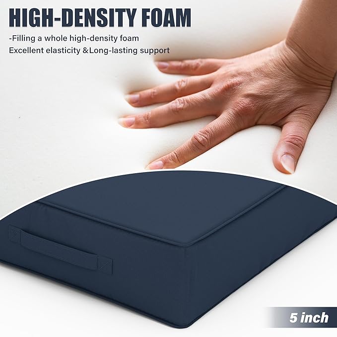 Patio Chair Cushions 24 X 24 X 5 Inch Waterproof Outdoor Seat Cushions for Patio Furniture, Outdoor Sofa Couch Pads with Ties & Handle, Set of 2, Navy Blue-VerdiqueGarden