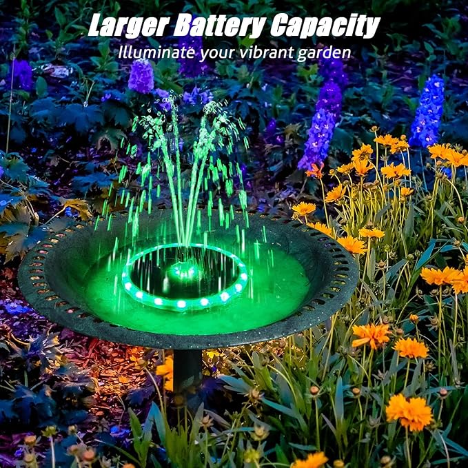 SZMP Solar Fountain, 4W Solar Powered Bird Bath Fountains with 4000 Battery, Color LED Lights, Outdoor Water Feature Fountain Pump with 7 Nozzle and 4 Fixers for Garden, Patio, Pond, and Pool-VerdiqueGarden