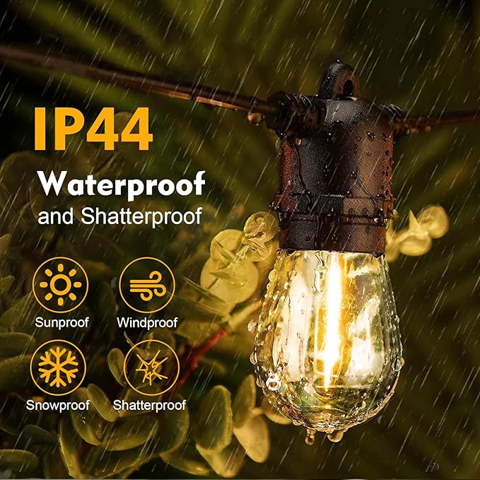 48 Pack LED S14 Replacement Light Bulbs, Shatterproof Outdoor 1 Watt to Replace 11Watts String Incandescent Bulb, Dimmable, E26 Regular Medium Screw Base, 2200K Warm White-VerdiqueGarden