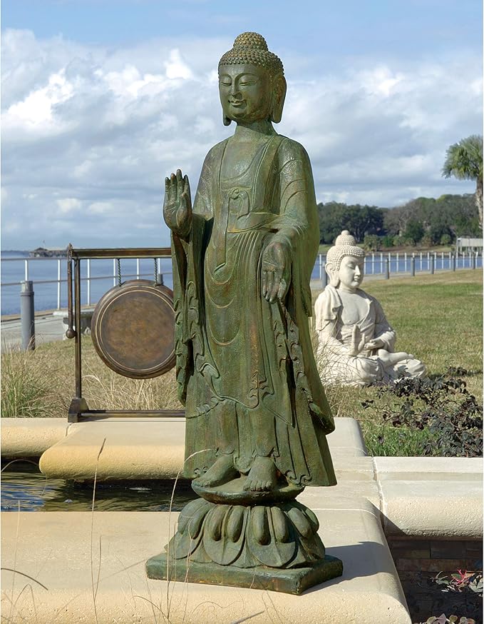 Design Toscano Enlightened One Asian Decor Indoor/Outdoor Garden Statue, 12 inches Wide, 40 inches Tall, Cast Stone Resin, Green Bronze Finish-VerdiqueGarden