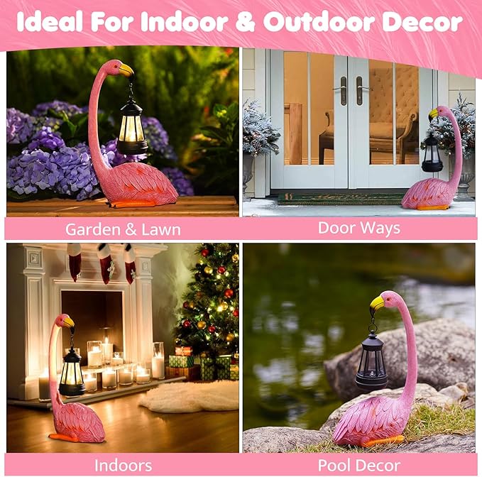 Garden Flamingo Statue with Solar Lantern - Outdoor Statue Yard Art for Patio Lawn Balcony, Unique Flamingo Gifts for Mom Women Grandma-VerdiqueGarden