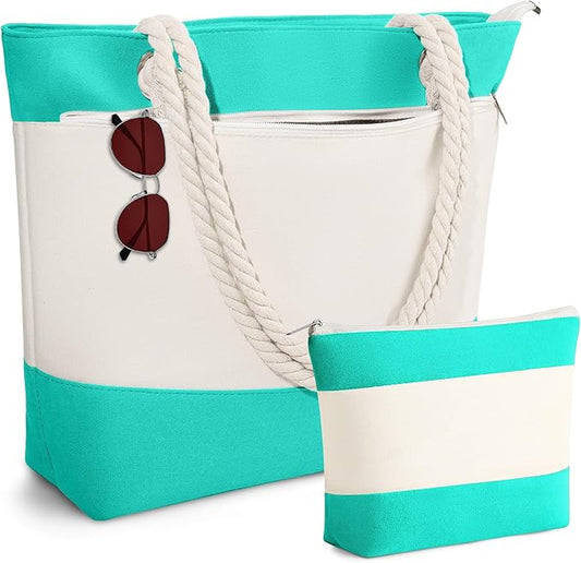 YOOLIFE Beach Bags for Women - Initial Tote Waterproof Bag with Makeup Bag, Mothers Day Gifts for Women Mom Friend Birthday-VerdiqueGarden