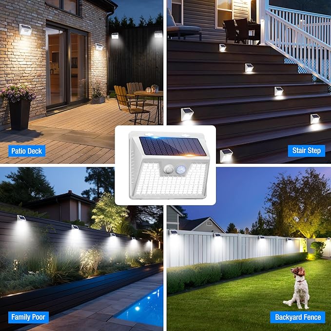 Peasur Solar Lights Outdoor Waterproof, 6Pack 140LED Bright Motion Sensor Security Lights 3 Modes, Solar Powered Fence Wall Light for Garden Yard Outside(Cool White)-VerdiqueGarden