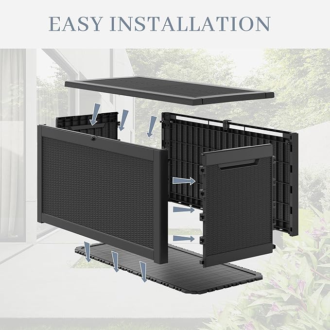 NUNU LAB 260 Gallon Outdoor Storage Box,Resin Large Sturdy Deck Box, Backyard Outside Storage Box Waterproof with Double Wall Panels,Package Delivery Garden Outdoor Hose Bin-VerdiqueGarden