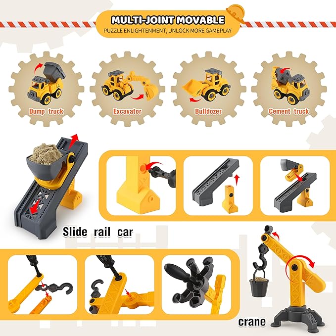 Asoxt 43-Piece Construction Sensory Playset – 2 lbs Play Sand, 4 DIY Trucks, Crane & Road Signs – Creative Sandbox Toy for Kids Ages 3+-VerdiqueGarden