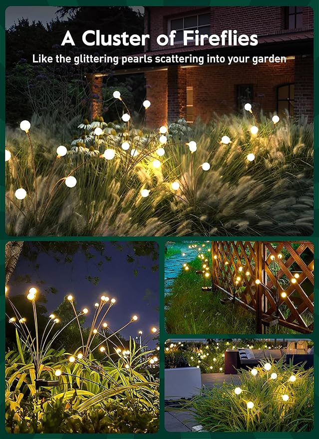 Brightown Solar Garden Lights - 4 Pack 12 LED Firefly Lights, Sway by Wind, Waterproof, Warm White-VerdiqueGarden