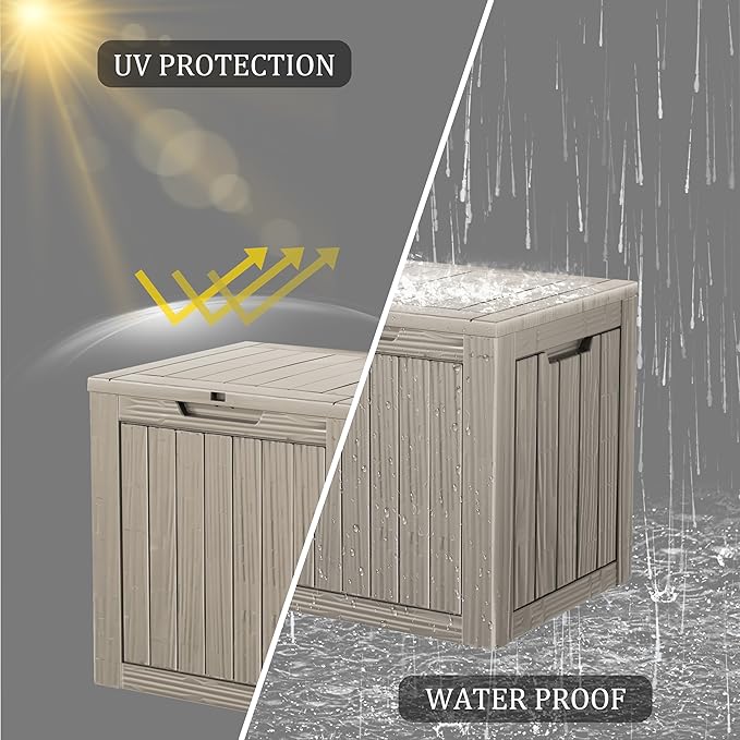 30 Gallon Waterproof Deck Boxes for Outdoor - Compact Resin Patio Storage Boxes, Pool Storage Bin with Lock for Cushions & Tools, UV-Resistant, Slate Grey-VerdiqueGarden