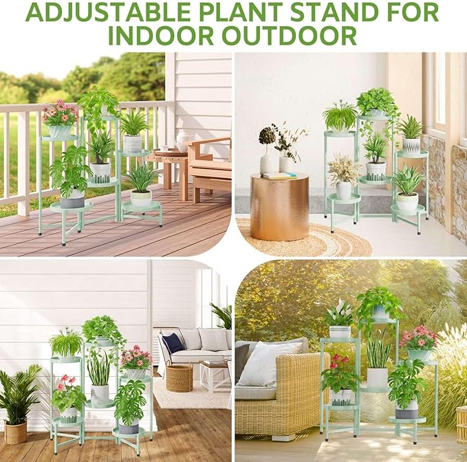 iDavosic.ly 6 Tier Large Plant Stand Indoor, 10 Inch Wide Tall Corner Metal Plant Stands Outdoor for Multiple Plants, Folding Tiered Flower Display Holder Rack Shelf, Light Green-VerdiqueGarden
