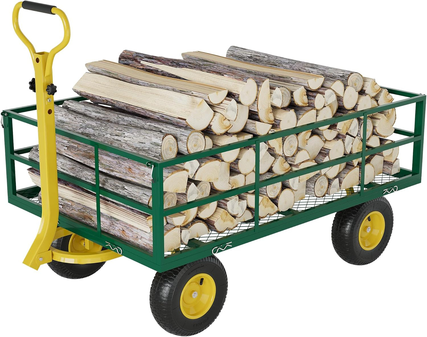 3-in-1 Heavy-Duty Steel Garden Cart, 1200 Lbs Garden Wagon, with 13 Inch All-Terrain Tires and Removable Mesh Side Panels, 180° Rotating Handle, Metal Multi-Function Carts, Outdoor Gardens Wagon Cart-VerdiqueGarden