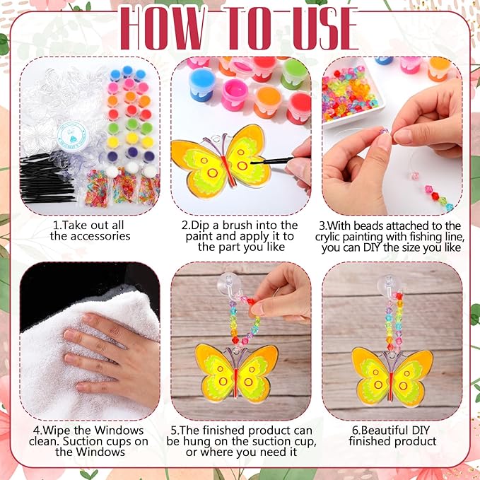 30 Sets Suncatchers Window Art Kits, DIY Sun Catchers Bulk Crafts Paint Your Own Window Ornaments for Boys Girls Classroom Home Party Birthday Activity Decor (Butterfly Style)-VerdiqueGarden