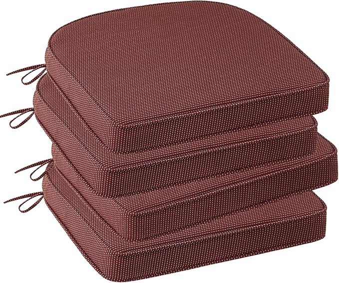 Outdoor Round Corner Seat Cushion, 17"x16"x2", Set of 4, Non Slip Seat Cushion Pads with Removable Cover for Patio Furniture, Garden Yard Lawn, Tan Dotted Red Base-VerdiqueGarden