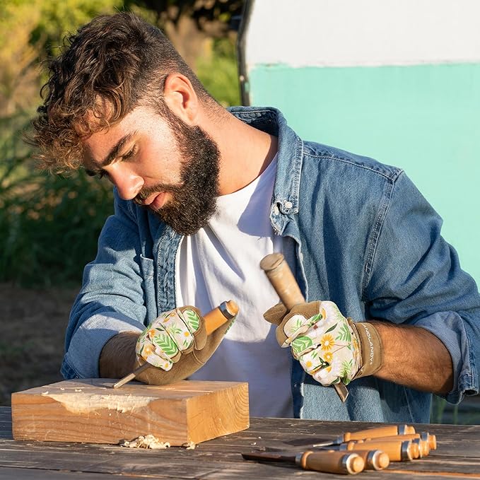 HLDD HANDLANDY Work Gloves for Women and Ladies, Leather Gardening Gloves Flexible Mechanic Working Gloves-VerdiqueGarden