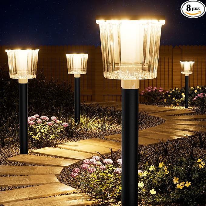 Super Bright Solar Pathway Lights Outdoor Powered 8 Pack,Adjustable Warm&Cool White,Waterproof IP65 Solar Garden Decor Landscape Lighting Outside for Front Yard/Patio/Walkway/Driveway/Lawn/Path Light-VerdiqueGarden