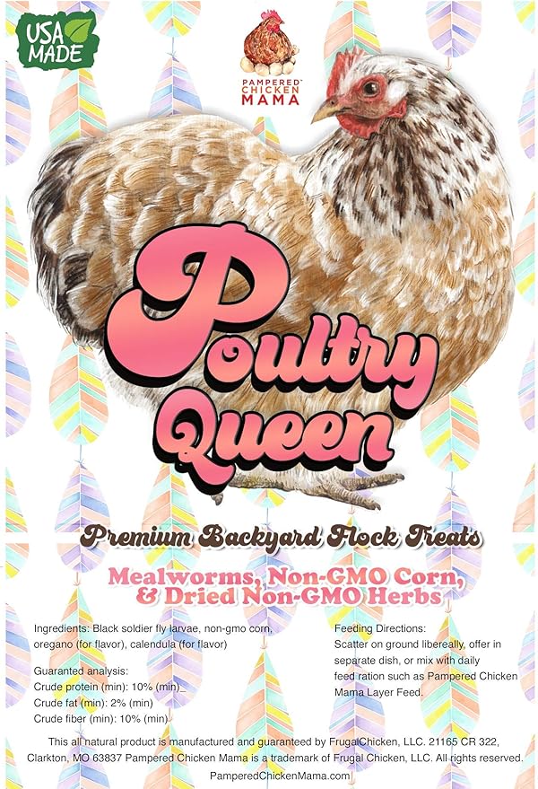 Pampered Chicken Mama Non-GMO Mealworm, Corn, Flax, & Herb Treat for Backyard Chickens, Healthy Layer Feed & Supplies for Pet Chickens Poultry Queen Treat for Hens (20 pounds)-VerdiqueGarden