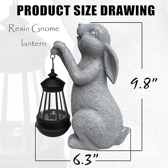 Rabbit Solar Garden Statues,Resin Rabbit Figurine Decorations with Solar Lights Lantern, Outdoor Figurines Lawn Garden Statue Decor Art for Lawn,Yard, Balcony Ornament.-VerdiqueGarden