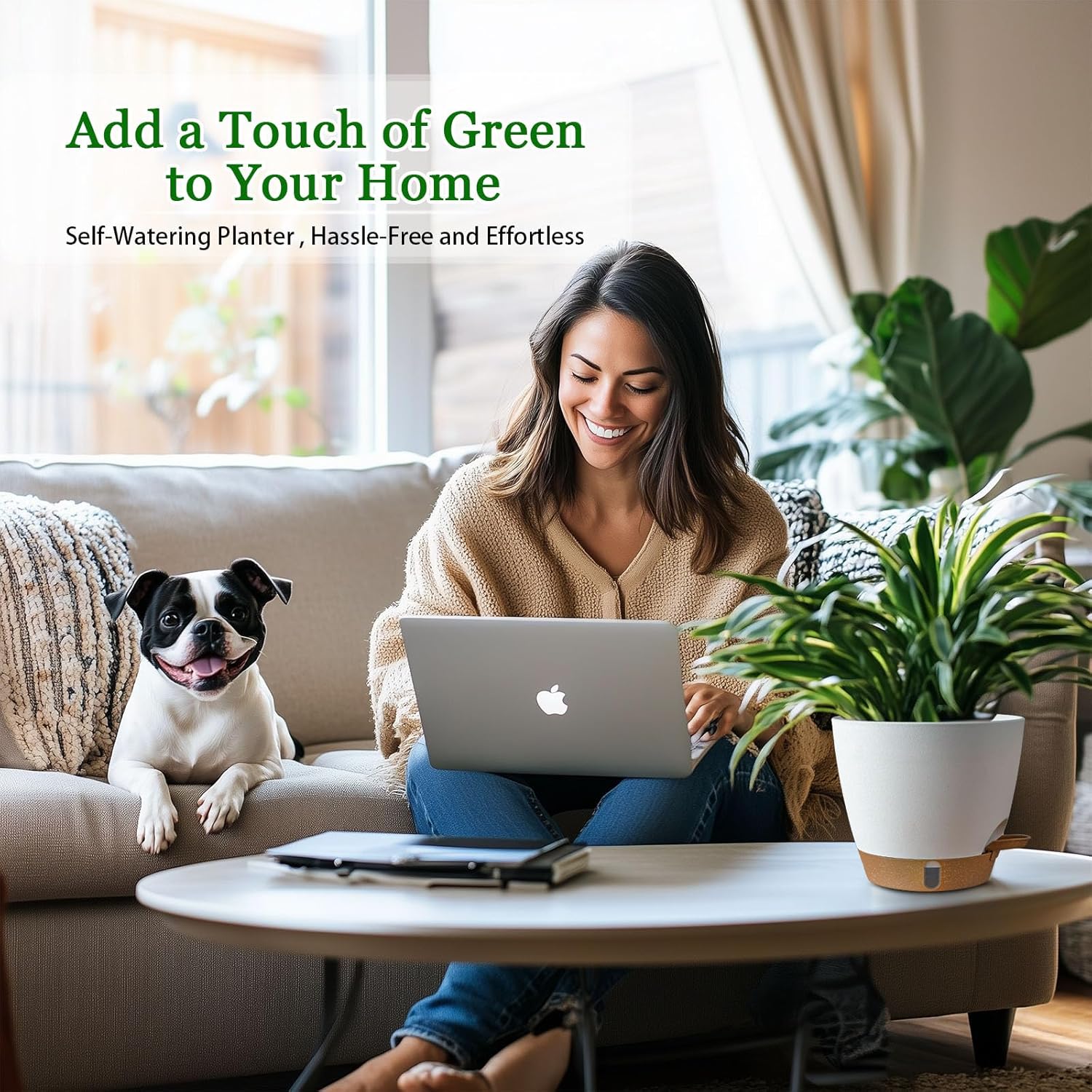 2 Pack 8 Inch Pots for Plants Indoor, Plastic Self Watering Planters with Drainage Holes, Water Level Indicator & Deep Reservoir, Decorative Flower Pots Indoor Outdoor Use (White-VerdiqueGarden