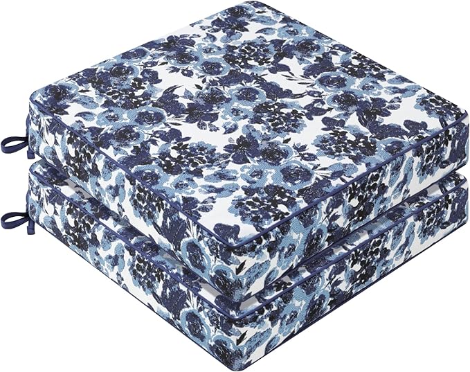 Favoyard Outdoor Chair Cushion 24 x 24 x 4 In Waterproof Pattern Fade Resistant Cushions for Patio Furniture with Removable Cover Attach Straps 28D Foam Insert Cushions Pads for Seat Sofa Couch 2 Pack-VerdiqueGarden