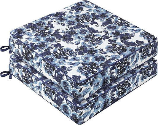 Favoyard Outdoor Chair Cushion 19 x 19 x 3 In Waterproof Pattern Fade Resistant Cushions for Patio Furniture with Removable Cover Attach Straps 28D Foam Insert Cushions Pads for Seat Sofa Couch 2 Pack-VerdiqueGarden