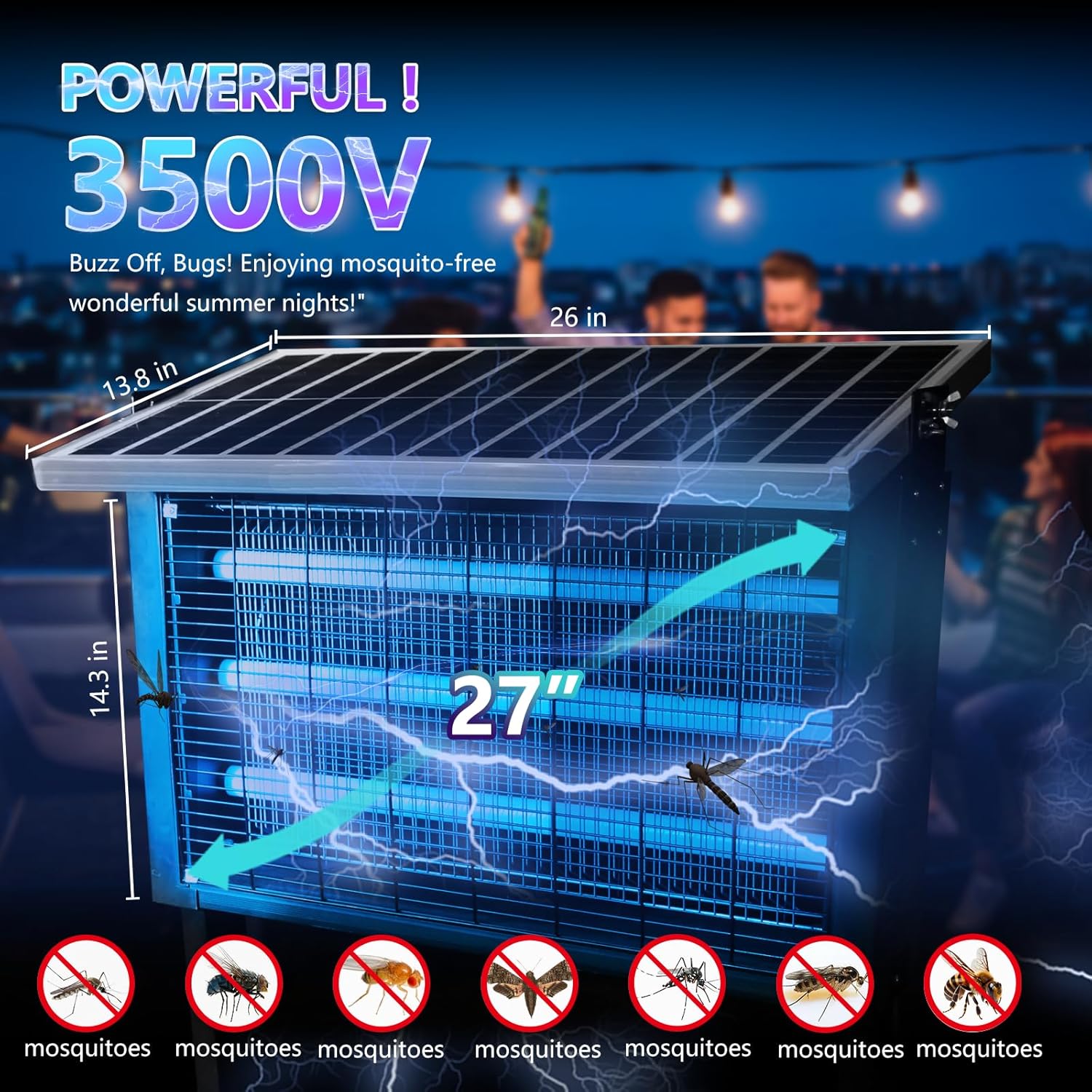 Powerful Super Large Solar Bug Zapper Outdoor for 8000 sq.ft, Poartable Rechargeable Mosquito Zapper with High Powered, Cordless Solar Zapper for Patio Garden Backyard RV Camping with 30W Solar Panel-VerdiqueGarden