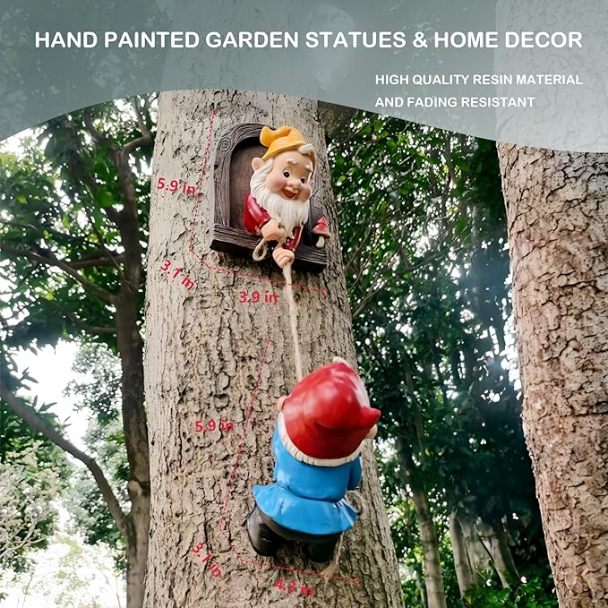 Elenon Climbing Gnomes Tree Faces Decor Outdoor for Yard, Adorable Gnome Tree Hugger Fairy Door Statue for Tree, Funny Garden Tree Peeker Sculpture Yard Patio Art-VerdiqueGarden